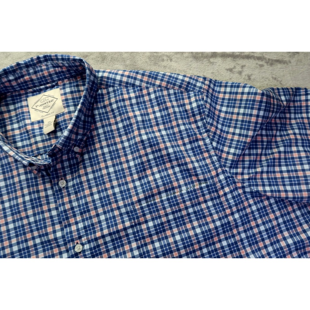 Casual Gingham Plaid‎ Button Front Performance Shirt Men's 3XL